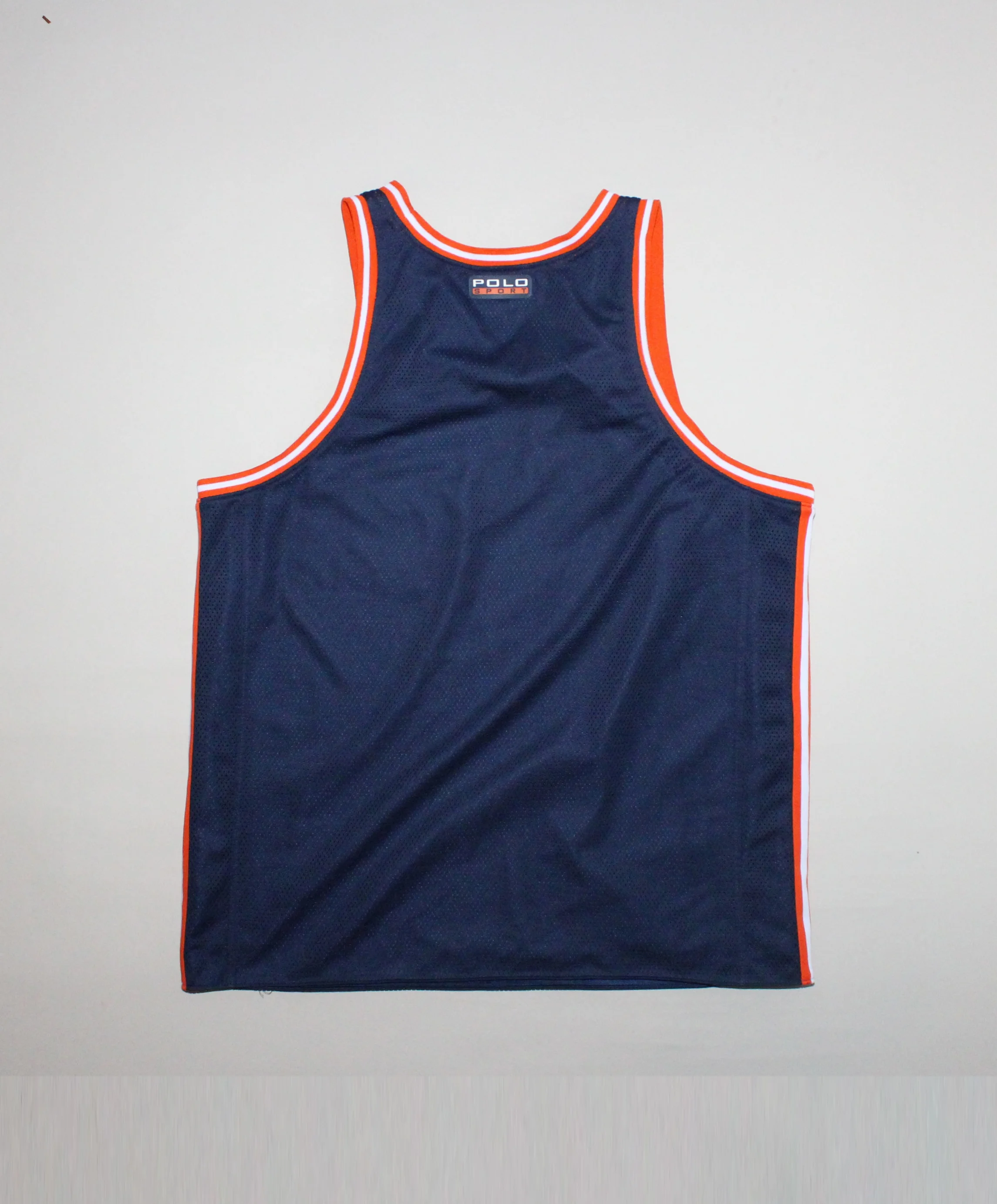 Vintage Polo Sport 67 Navy / Orange Mesh Tank Top (Size L) — RootsBK